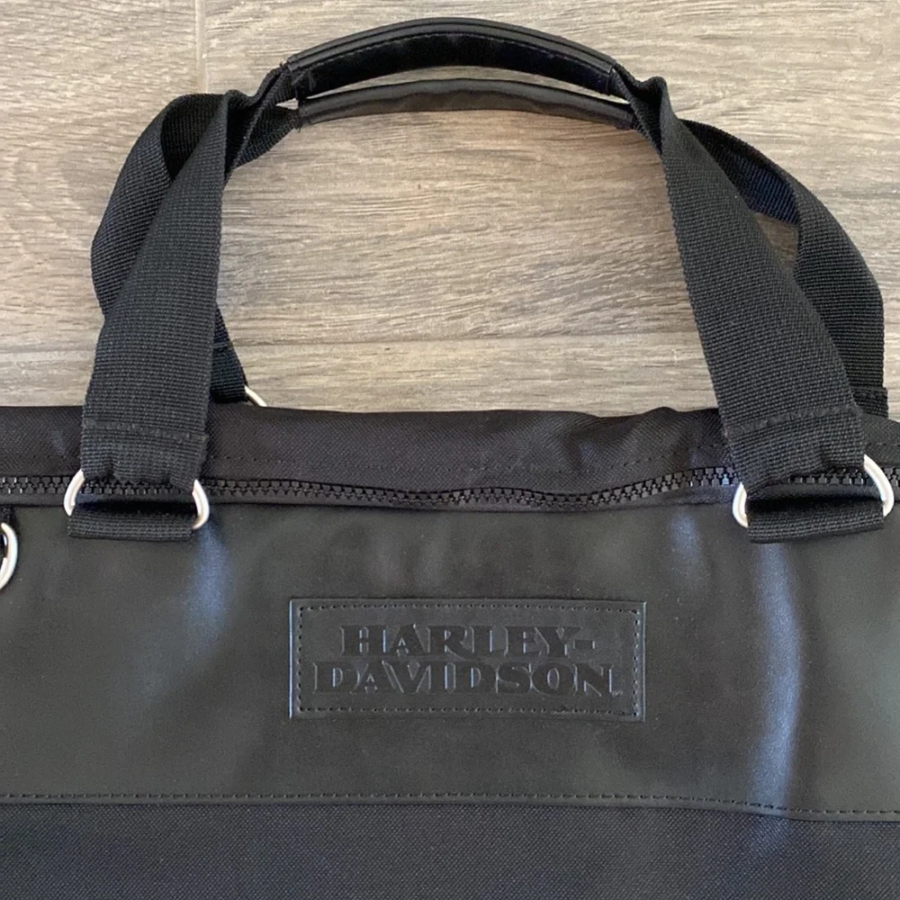 Harley Davidson Duffle Bag Leather Canvas Black Lightweight Carry On 22” approx.